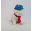 Chien Bulldog Chapeau Bleu Cravate Rose Statuette ARTY