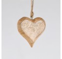 Suspension Coeur en bois miel Haut. 12 cm