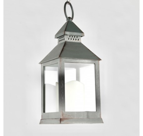 Lanterne en Plastique gris vieilli façon métal avec bougie LED - Lanterne - Lecomptoirdesauthentics