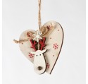 Suspension Coeur en bois blanc avec tête de cerf 10 cm