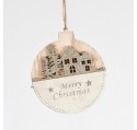 Suspension ronde en bois "Merry Christmas" Haut. 11,5 cm