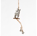 Suspension Cerf en bois pailleté argenté Haut. 14,5 cm