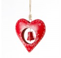 Coeur métal rouge avec cloche en suspension noeud vichy rouge  16cm