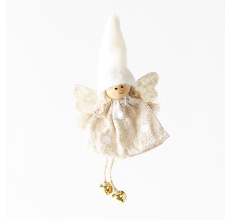 Ange Fille feutrine lin pois blanc jambes en ficelles  - Décoration de Noël  - Lecomptoirdesauthentics