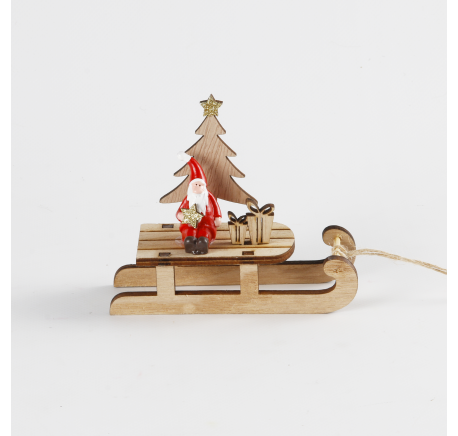 Suspension luge du pere noël en bois naturel - Décoration de Noël  - Lecomptoirdesauthentics