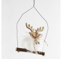Suspension de Noël renne sur balançoire bois 18 cm