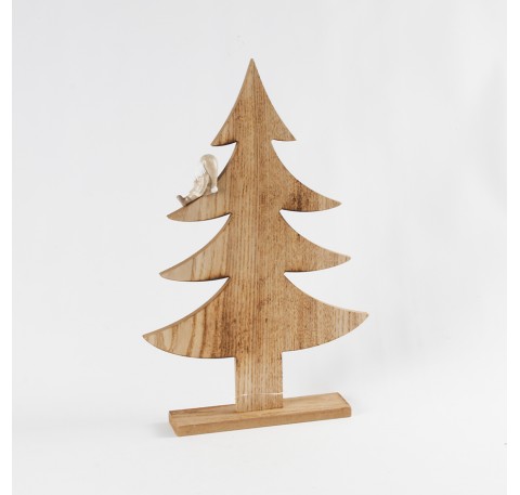 Sapin en bois avec Père-Noël en résine Haut. 40 cm