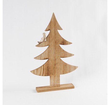 Déco de Noël sapin en bois avec Père-Noël en résine Haut. 40 cm - Décoration de Noël  - Lecomptoirdesauthentics