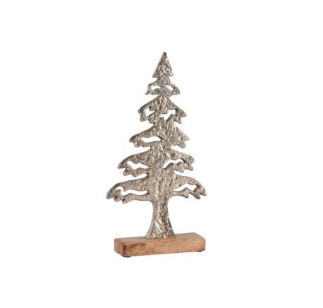 Sapin métal brillant sur socle bois  35,5 cm  - Décoration de Noël  - Lecomptoirdesauthentics