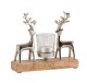 Bougeoir 2 Cerfs en métal brillant sur socle bois  - Décoration de Noël  - Lecomptoirdesauthentics