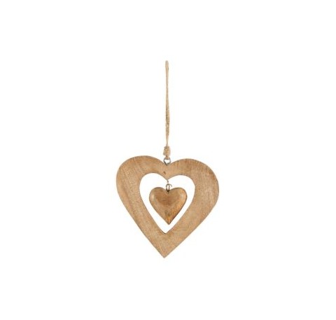 Coeur en bois avec coeur suspendu 20 cm 
