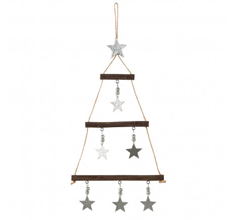 Suspension sapin en bois et étoile en métal argenté  - Décoration de Noël  - Lecomptoirdesauthentics
