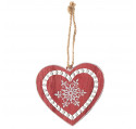 Coeur en bois rouge ajouré motifs flocons blancs 