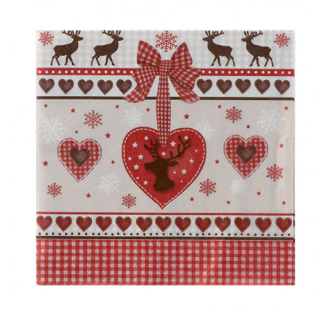 20 serviettes papier coeur rouge caribou