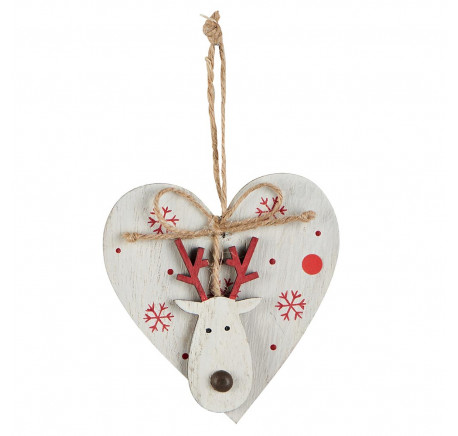 Suspension Coeur en bois blanc avec tête de cerf 10 cm - Décoration de Noël  - Lecomptoirdesauthentics