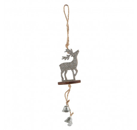Suspension Cerf en bois pailleté argenté Haut. 14,5 cm - Décoration de Noël  - Lecomptoirdesauthentics