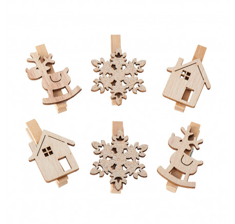 Set de 6 pinces décoratives NOEL - Décoration de Noël  - Lecomptoirdesauthentics