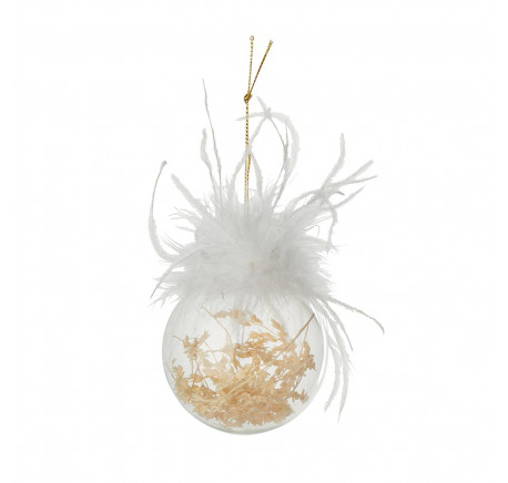 Boule en verre avec plumes et fleurs séchées  - Décoration de Noël  - Lecomptoirdesauthentics