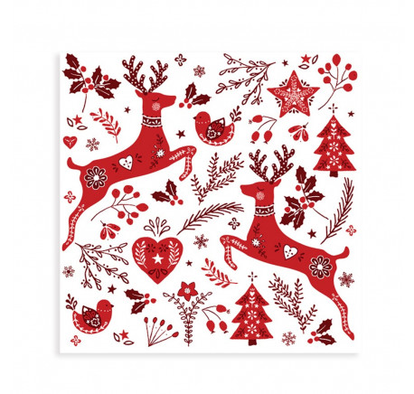 20 Serviettes en papier Cerfs Coeur Sapins rouges - Décoration de Noël  - Lecomptoirdesauthentics
